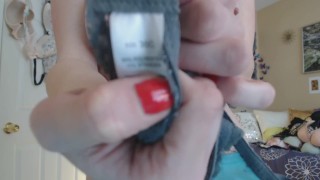 Nerdy girl tries out different panties and finishes naked